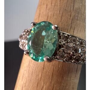 Paraiba apatite and white topaz sterling silver ring size 9